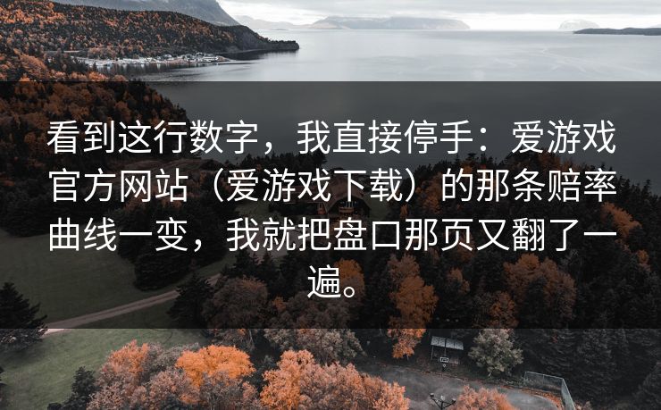 看到这行数字，我直接停手：爱游戏官方网站（爱游戏下载）的那条赔率曲线一变，我就把盘口那页又翻了一遍。